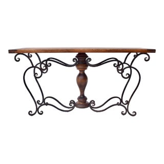 Spanish Colonial Console Table, Forged Iron & Oak, Italy, 1990s For Sale