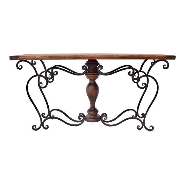 Spanish Colonial Console Table, Forged Iron & Oak, Italy, 1990s For Sale