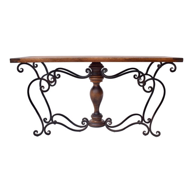 Spanish Style Forged Iron Mahogany Console Table For Sale