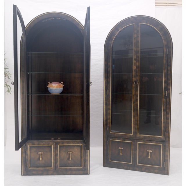 Pair of Burl Wood Dark Olive Green Dome Shape Vitrine Cabinets Mastercraft MINT For Sale - Image 13 of 18