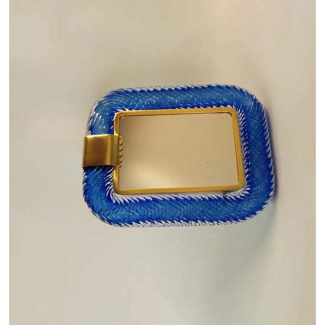 Art Deco "Blue Marilyn" Blue Murano Style Glass Brass Frame Photo Frame For Sale - Image 3 of 6