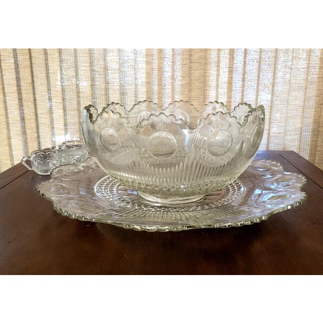 1910 Manhattan American Glass Punch Bowl With Underplate and Cups Set