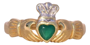 The Naas: Irish Made Designer Signed Green Agate and Natural Diamond Claddagh Ring