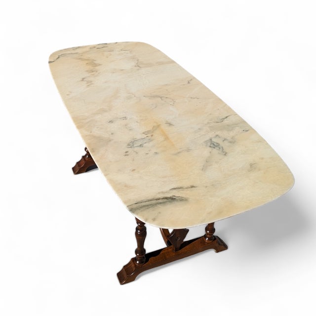 Early 20th Century Antique Oval Marble-Top Dining Table With Turned Wood Base For Sale - Image 5 of 18