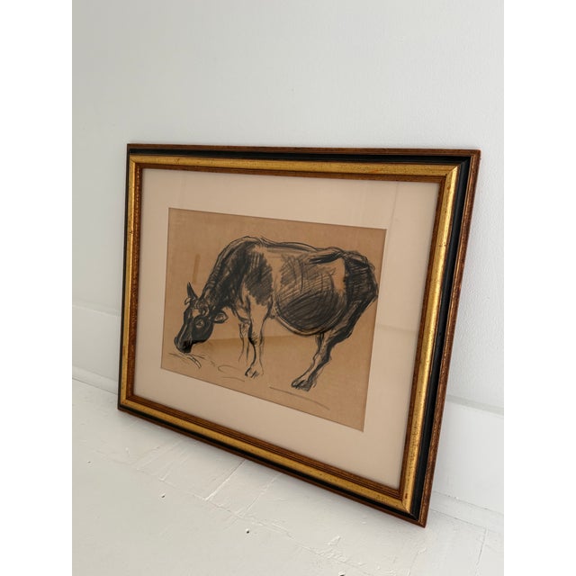 Figurative Early Mid-Century Cow Charcoal For Sale - Image 3 of 9