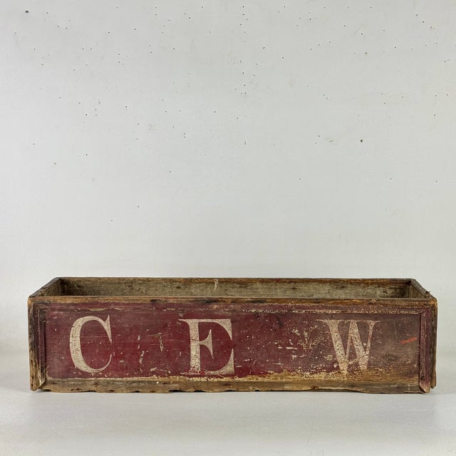 Wood Primitive Folk Art Hand Constructed & Painted Wooden Trough/Box With Initials on It For Sale - Image 7 of 11