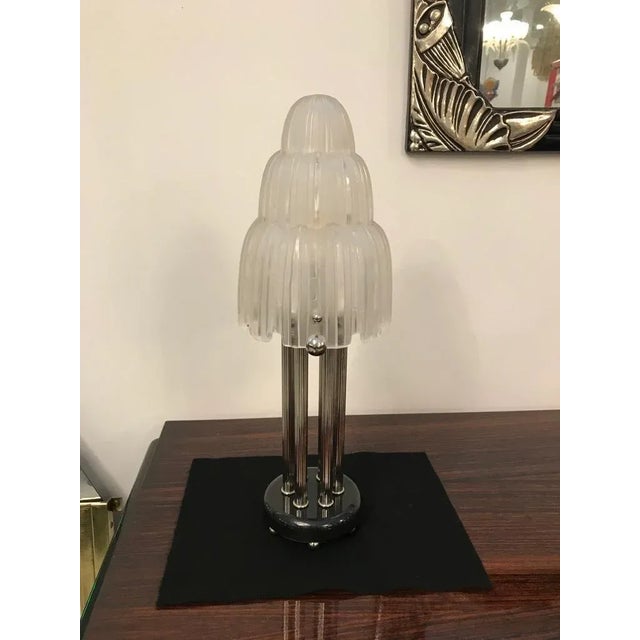 French Art Deco "Waterfall" Table Lamps Signed by Sabino - a Pair For Sale - Image 9 of 13