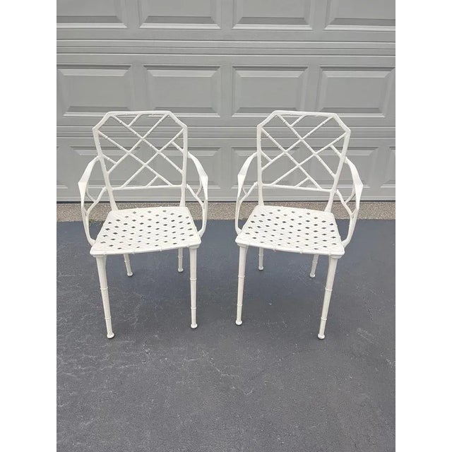 Mid-Century Modern Pair of White Faux Bamboo “Calcutta” Chairs by Brown Jordan For Sale - Image 3 of 18