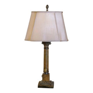 19th Century French Empire Bronze and Marble Table Lamp With Shade For Sale