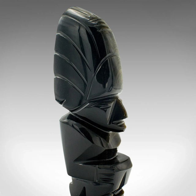 Black 1950s Small Vintage Obsidian Aztec Idol Figure For Sale - Image 8 of 11