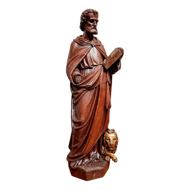 Dutch Artist, Hand Carved Holy Statue of Evangelist Marcus, 17th Century, Oak For Sale