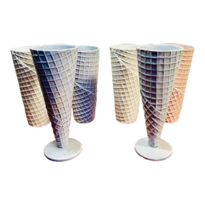 Set of 6 Italian Pottery Ice Cream Cone Parfait Serving Glasses