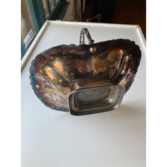 1910s Victorian Grape Vine Design Silver Plated Wedding Basket For Sale - Image 9 of 10