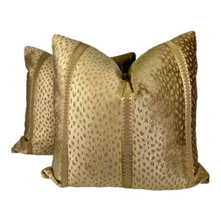Brunschwig & Fils "Salvator Velvet" in Gold 22" Pillows-a Pair For Sale