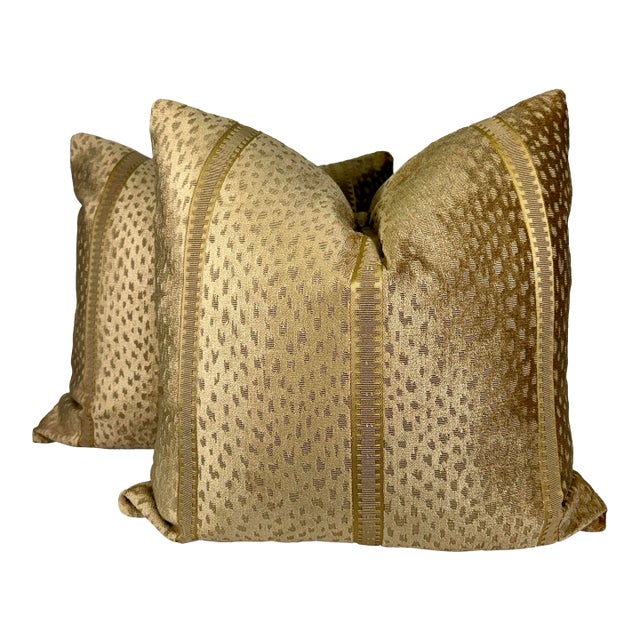 Brunschwig & Fils "Salvator Velvet" in Gold 22" Pillows-a Pair For Sale