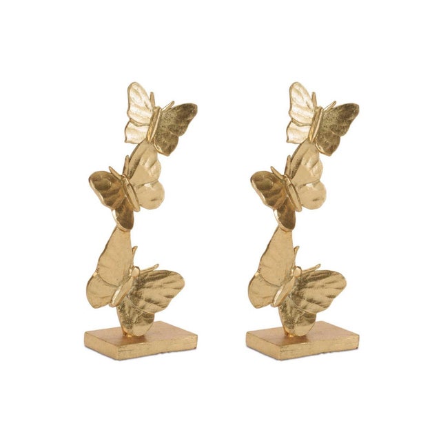 Kenneth Ludwig Chicago Gold Stacked Butterfly Décor (Set of 2) For Sale - Image 4 of 4