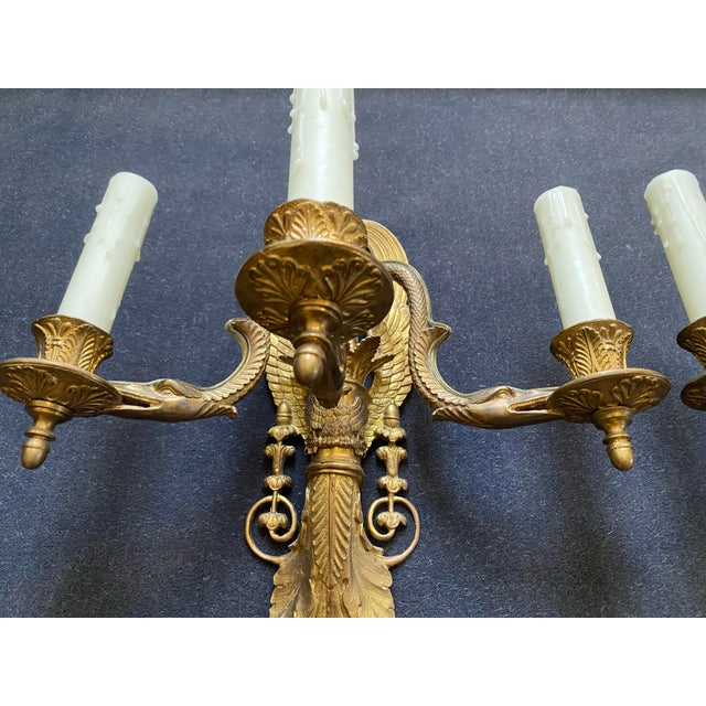 Early 20th Century Pair of Early 20th Century Matching Serpent Brass Wall Sconces For Sale - Image 5 of 11