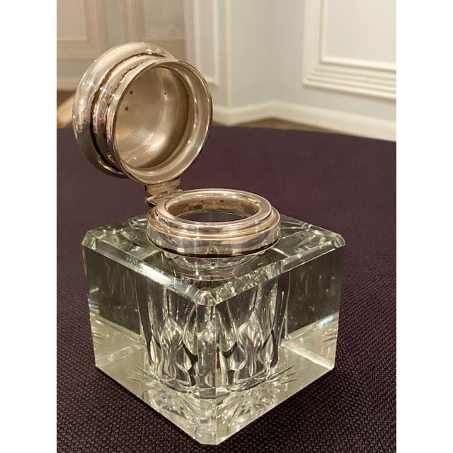 Vintage Cartier Silver and Cut Crystal Monogrammed Inkwell For Sale - Image 10 of 12