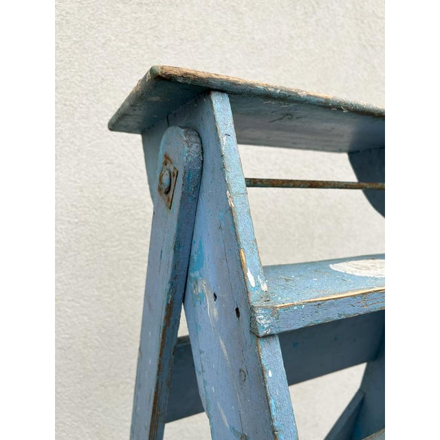 French Blue Painted Step Ladder, 1940s For Sale - Image 17 of 18