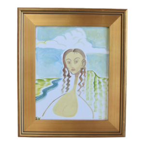 Contemporary Modern Portrait of a Woman Oil Painting Including the Antiqued Gold Wood Frame