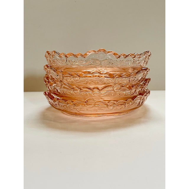 Farmhouse Vintage Pink Glass Floral Dessert Dishes- Set of 4 For Sale - Image 3 of 9