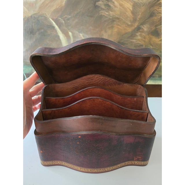 Italian Vintage Italian Leather Mid Century Designer Signed Box For Sale - Image 3 of 10