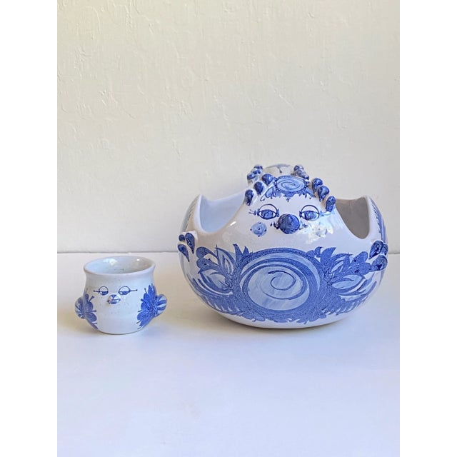 Mid-Century Modern Mid 20th Century Bjorn Wiinblad Blue & White Ceramic Bird Serving Bowl, Ladle & Dish- 3 Pieces For Sale - Image 3 of 12