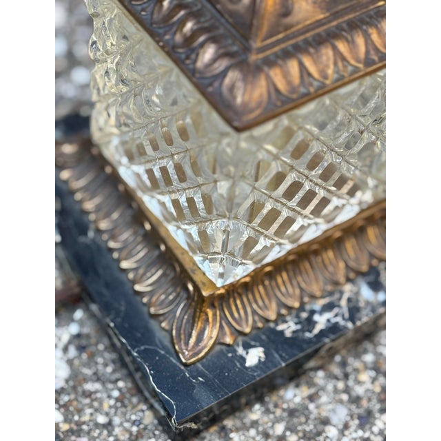 Vintage Hollywood Regency Tall Glass and Brass Finish Table Lamps on Marble Bases, a Pair For Sale In Dallas - Image 6 of 9