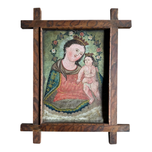 19th Century Mexican Retablo in Folk Art Frame
