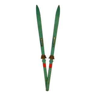 Christmas Green Vintage German Skis Decor For Sale