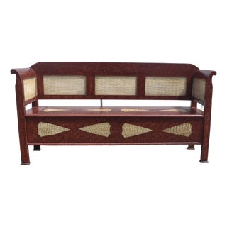 Pine and Oak Storage Bench in Decorative Paint For Sale