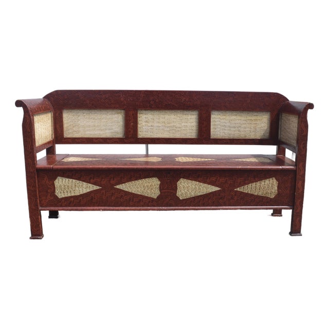 Pine and Oak Storage Bench in Decorative Paint For Sale