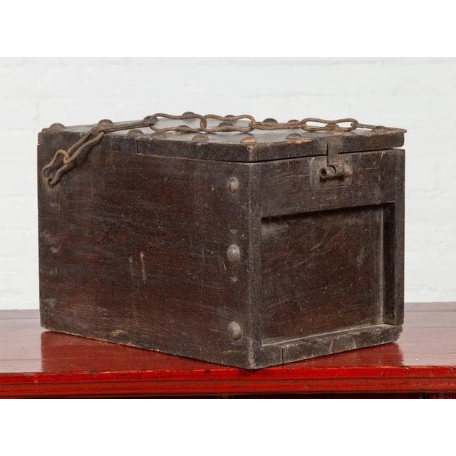 Chinese Antique Wooden Cash Box with Chain For Sale In New York - Image 6 of 13