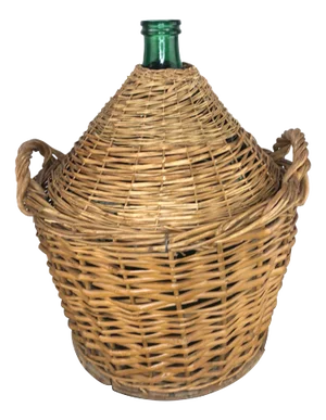 Large Antique French Demijohn in Woven Wicker Basket
