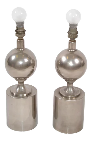 Philippe Barbier Mid-Century Modern Chrome Table Lamps Maison Barbier - Pair
