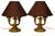 This Art Deco lamp is made of brass with green and gold patina. It has a circular base with three arms of light with...