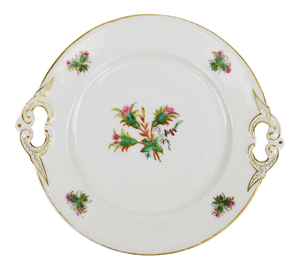 Antique Pink and Green Flower Pattern Chinoiserie Cake Plate With Twin Handles