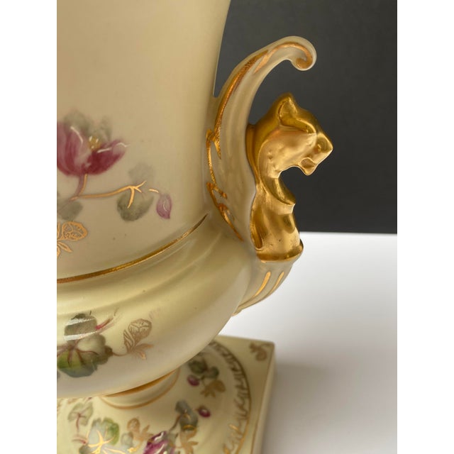 Vintage Victorian Style Floral and Gilt Griffin Handled Porcelain Urn For Sale - Image 9 of 13