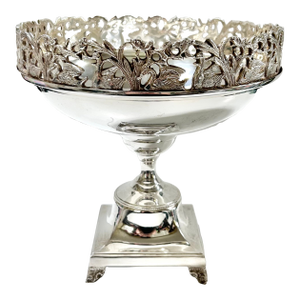 Vintage Silverplate Swan Pedestal Compote Bowl With Pierced Gallery Centerpiece
