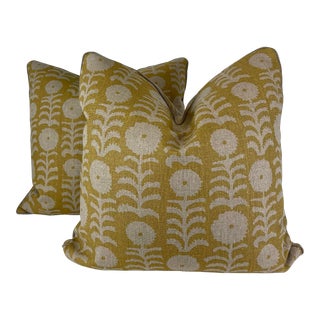 Penny Morrison "Killi" in Yellow on Natural 22" Pillows-A Pair For Sale
