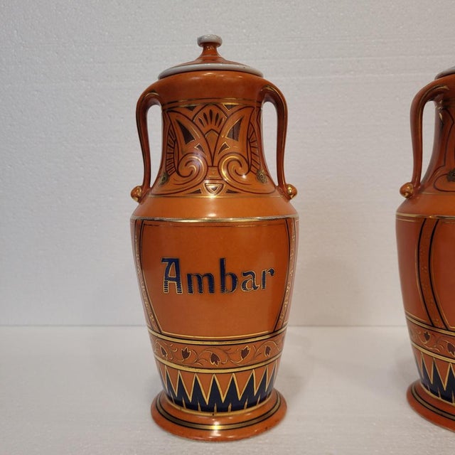 1930s Apothecary Jars in Hand-Painted Porcelain, 1930s, Set of 2 For Sale - Image 5 of 18
