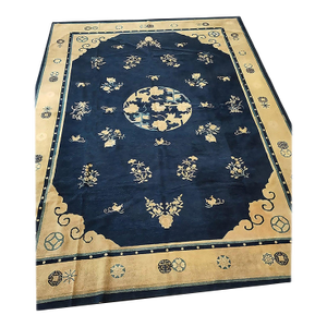 Classic Navy Background Color With Floral-Medallion Pattern Antique Chinese Peking Rug