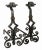 Antique, early 20th century hand wrought andirons. Scroll and concave lozenge design.