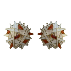 Large Pair of Hammered Glass Gilt Wrought Iron Sconces by Longobard, Italy 1970s