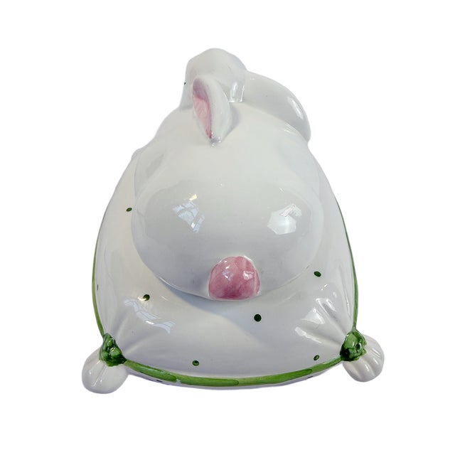 Vintage Italian Bassano Ceramic Bunny on Cushion Trinket Box For Sale - Image 4 of 6