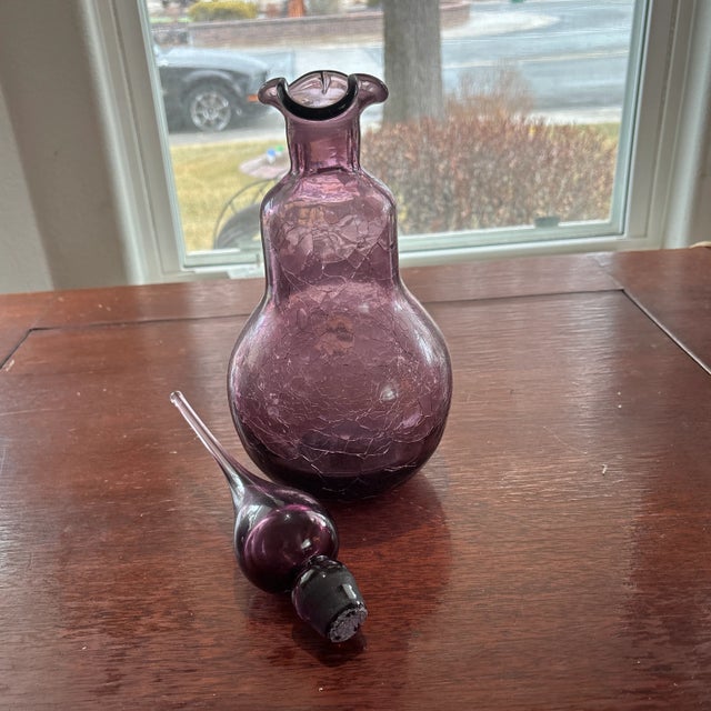Mid-Century Modern 1960s Viking Glass Purple Crackle Genie Bottle/Decanter With Large Flame Stopper Circa 1954-1973 For Sale - Image 3 of 5