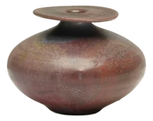 Otto Natzler and Gertrud Natzler Rare Form, Round Bottle With Flange, 1974