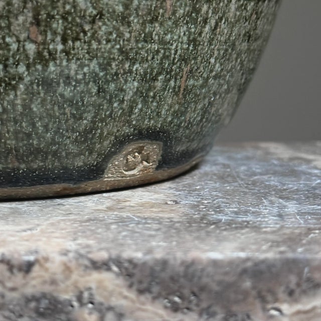 Vintage Mid Century Green Glazed Long Neck Ceramic Vase, Signed For Sale - Image 9 of 9