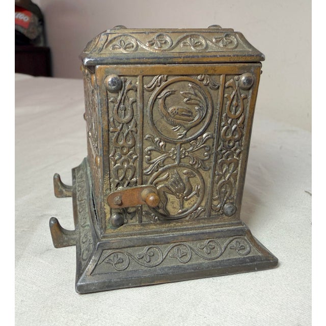 Antique Ornate Eastlake Bronze Patinated Metal Cigarette Dispenser Box Jar For Sale - Image 4 of 13
