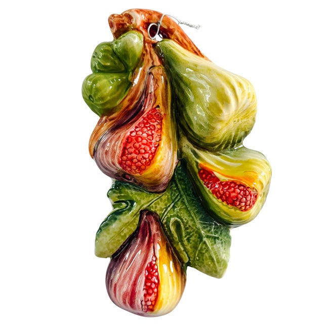 Ceramic Vintage-Style Italian Majolica Fig Wall Plaques by Bassano Del Grappa Ceramiche - Pair For Sale - Image 7 of 12
